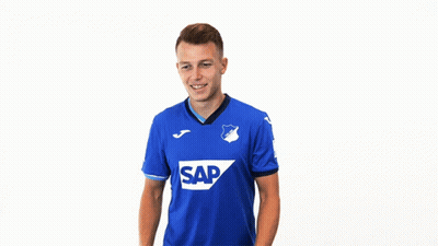 A Man Is Wearing A Blue Shirt With The Word Sap On It GIF