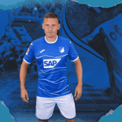 A Man Is Wearing A Blue Shirt With The Word Sap On It GIF