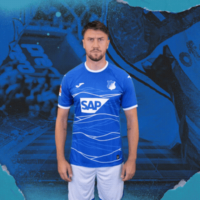 A Man Is Wearing A Blue Shirt With The Word Sap On It GIF