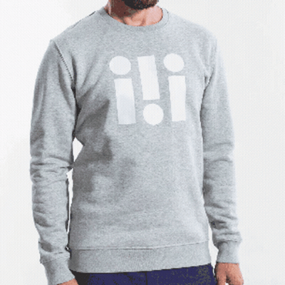 A Man Is Wearing A Grey Sweatshirt With The Letters I And Ii On It GIF