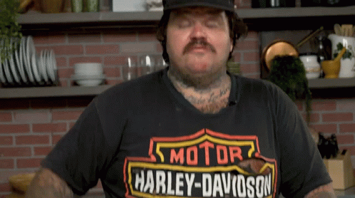 A Man Is Wearing A Harley Davidson T-Shirt And A Hat GIF