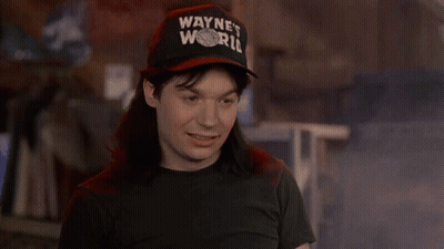 A Man Is Wearing A Hat That Says Wayne 'S World GIF