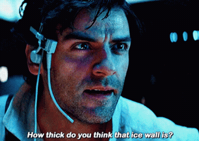 A Man Is Wearing A Headset And Asking How Thick Do You Think That Ice Wall Is GIF