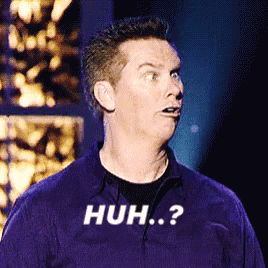 A Man Is Wearing A Purple Shirt That Says Huh GIF