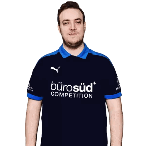 A Man Is Wearing A Shirt That Says Bürosued Competition Sticker