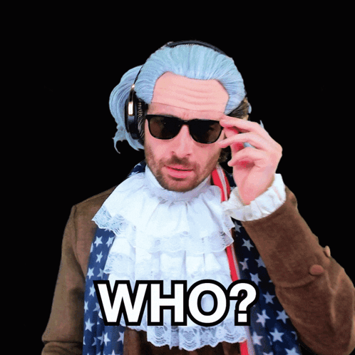 A Man Is Wearing A Wig And Sunglasses And Says Who GIF