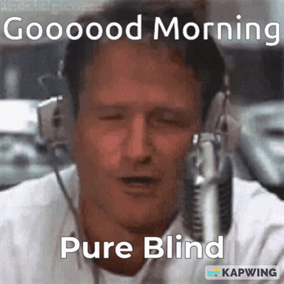 A Man Is Wearing Headphones And Singing Into A Microphone With The Caption Goooood Morning Pure Blind GIF