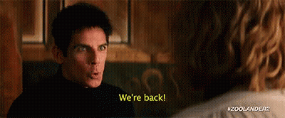 A Man Is Yelling At A Woman And Says `` We 'Re Back '' . GIF