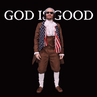 A Man Kneeling Down With His Arms In The Air And The Words God Is Good Above Him GIF