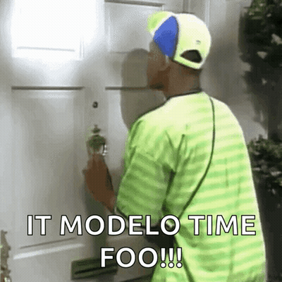 A Man Knocking On A Door With The Words " It Modelo Time Foo " Written On The Bottom GIF