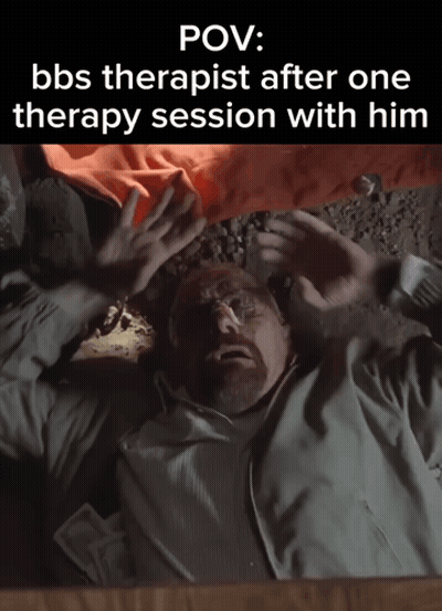 A Man Laying In A Box With A Caption That Says Bbs Therapist After One Therapy Session With Him GIF