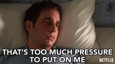 A Man Laying In Bed With The Words That 'S Too Much Pressure To Put On Me Netflix GIF
