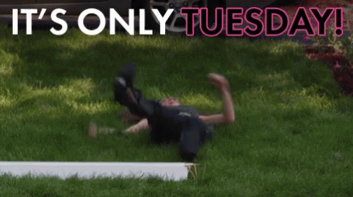 A Man Laying In The Grass With The Words It 'S Only Tuesday Written Above Him GIF