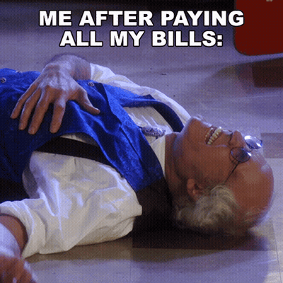 A Man Laying On The Floor With The Words Me After Paying All My Bills GIF