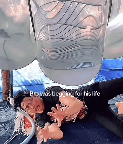 A Man Laying On The Ground With The Words Bro Was Begging For His Life On The Bottom GIF