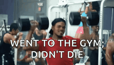 A Man Lifting Weights In A Gym With The Words Went To The Gym Didn 'T Die GIF