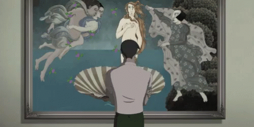 A Man Looking At A Painting Of Venus GIF
