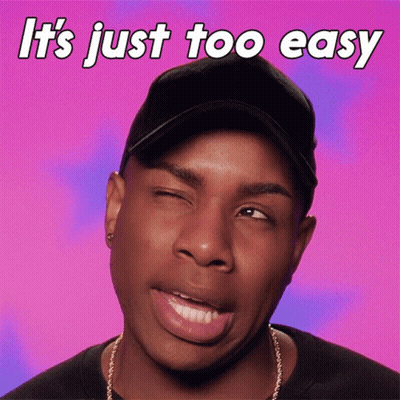 A Man Making A Funny Face With The Words " It 'S Just Too Easy " Behind Him GIF