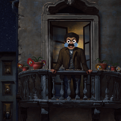 A Man On A Balcony With Flowers In Pots GIF