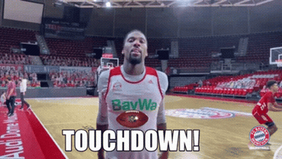 A Man On A Basketball Court With The Words Touchdown On The Bottom GIF