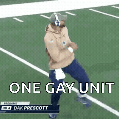 A Man On A Football Field With The Words One Gay Unit GIF