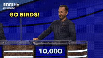 A Man On A Jeopardy Show With The Words Go Birds On The Screen GIF