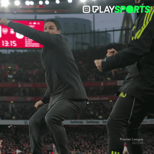 A Man On A Soccer Field With The Word Play Sports On The Bottom GIF