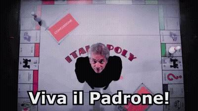 A Man Playing A Board Game With The Words Viva Il Padrone GIF