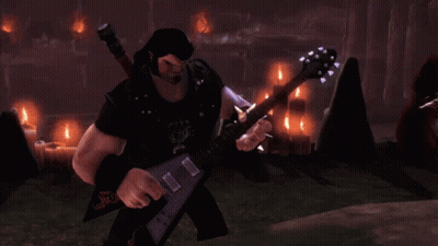 A Man Playing A Guitar In A Video Game With A Grim Reaper Behind Him GIF