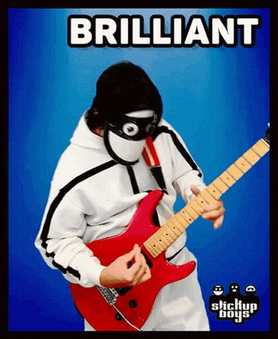 A Man Playing A Guitar With The Word Brilliant Above Him GIF