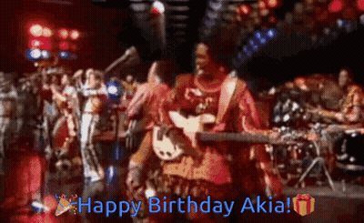 A Man Playing A Guitar With The Words Happy Birthday Akia Written On The Bottom GIF