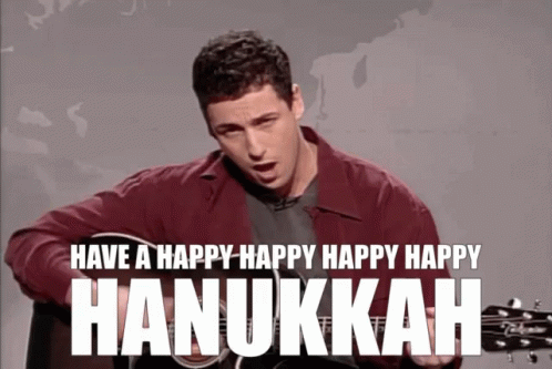 A Man Playing A Guitar With The Words " Have A Happy Happy Happy Happy Hanukkah " GIF