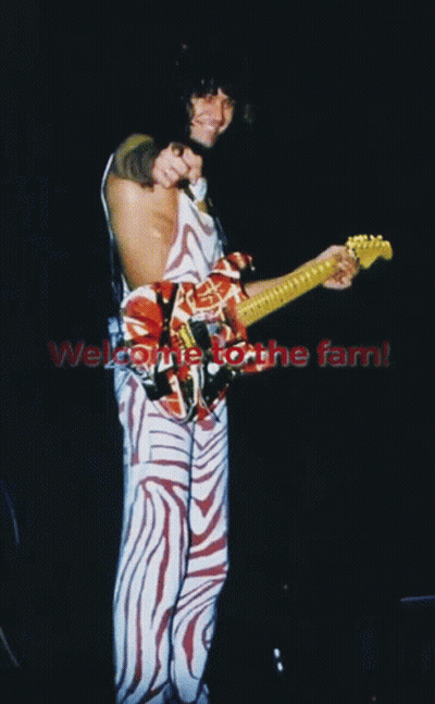 A Man Playing A Guitar With The Words Welcome To The Fam On The Bottom Right GIF
