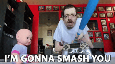 A Man Playing A Video Game With The Words I 'M Gonna Smash You Behind Him GIF
