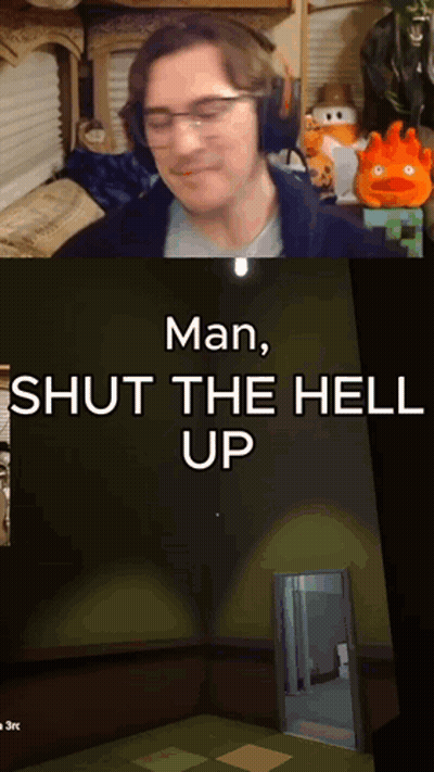 A Man Playing A Video Game With The Words " Man Shut The Hell Up " Above Him GIF