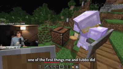 A Man Playing A Video Game With The Words One Of The First Things Me And Tubbo Did On The Bottom GIF