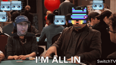A Man Playing Poker With The Words " I 'M All In " Behind Him GIF