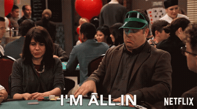 A Man Playing Poker With The Words " I 'M All In " On The Bottom GIF