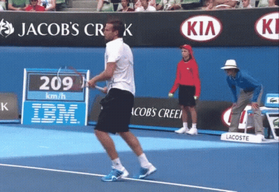 A Man Playing Tennis On A Court With Jacob 'S Creek In The Background GIF