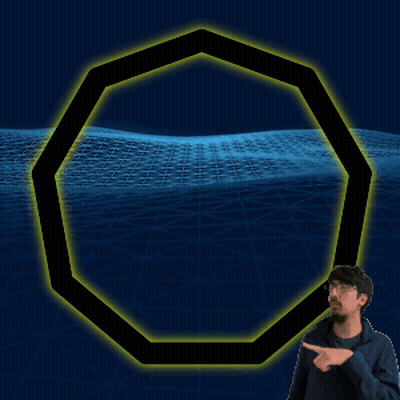 A Man Pointing At A Yellow Circle With A Blue Background Behind Him GIF