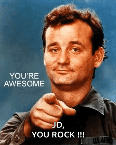 A Man Pointing At The Camera With The Words You 'Re Awesome Jd You Rock On The Bottom GIF
