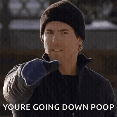 A Man Pointing At The Camera With The Words " Youre Going Down Poop " GIF