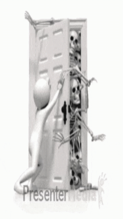 A Man Pushing A Door With A Skeleton Coming Out GIF