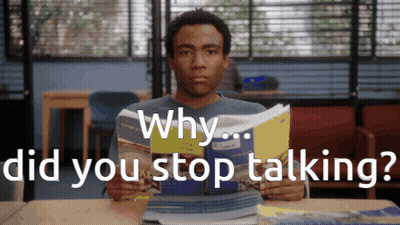 A Man Reading A Book With The Words Why Did You Stop Talking Above Him GIF
