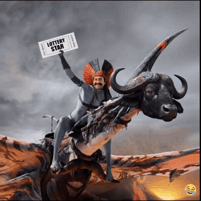 A Man Riding A Dragon Holding A Lottery Star Ticket GIF