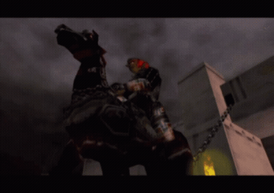 A Man Riding A Horse With Chains Around His Neck GIF