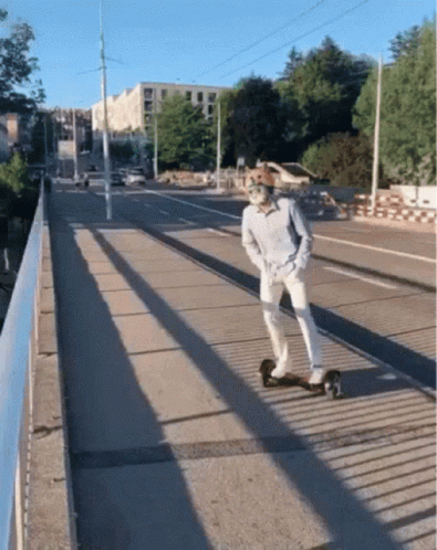 A Man Riding A Skateboard On A Bridge GIF
