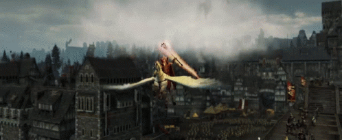 A Man Riding On The Back Of A Flying Horse GIF