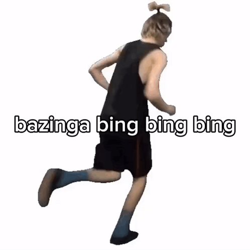 A Man Running With The Words Bazinga Bing Bing Bing Written On The Bottom GIF