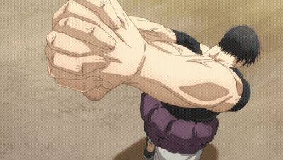 A Man 'S Arm Is Shown In A Cartoon With A Large Fist GIF
